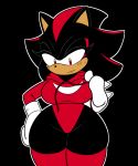  anthro black_background clothing cosplay crossgender eulipotyphlan female hedgehog heterochromia hoodie jadegullyzone mammal outline red_clothing red_eyes red_topwear shadow_the_hedgehog simple_background solo sonic_(series) source_request thick_thighs topwear wide_hips yellow_eyes 
