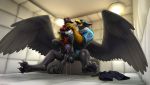  2019 anthro avian balls bdsm beak bondage bound breasts canid canine canis claws cuffs_(disambiguation) cum domination duo erection feathered_wings feathers female forced fur gag gryphon hi_res knot male male/female male_penetrating mammal nipples penetration penis quillu rape sex size_play stormgryphon vaginal vaginal_penetration wings wolf 
