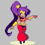  1:1 animated bandeau belly_dancer blue_eyes bottomwear bouncing_breasts breasts capcom cleavage clothed clothing dancing digital_media_(artwork) ear_piercing ear_ring female full-length_portrait genie hair harem_outfit humanoid looking_at_viewer loop navel not_furry piercing pink_tongue pixel_(artwork) pointy_ears ponytail portrait purple_hair red_bottomwear red_clothing red_topwear sakuemonq shantae shantae_(series) smile solo tongue topwear video_games wayforward 