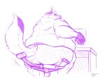  annoyed anthro belly big_belly big_butt butt canid canine chair clothed clothing computer desk fox fur hi_res looking_back love_handles male mammal obese obese_male overweight overweight_male rear_view sitting solo spirited_fox topless 