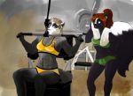  2019 5_fingers abs anthro badger black_fur black_nose blonde_hair breasts cleavage clothed clothing digital_media_(artwork) duo exercise female fluffy fluffy_tail fur green_eyes gym hair inside kim_(mykegreywolf) liz_(mykegreywolf) long_hair mammal mephitid missebony muscular muscular_female mustelid musteline navel open_mouth purple_eyes red_hair sitting skimpy skunk smile standing sweat weightlifting weights workout 