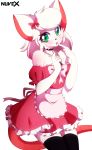  anthro clothed clothing crossgender dress eyelashes female frilly fur green_eyes hi_res looking_at_viewer mammal mouse mtf_crossgender murid murine nuvex reggie_(whygena) ribbons rodent signature simple_background solo tongue tongue_out white_background white_fur 