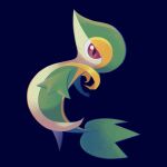  closed_mouth commentary feyzi full_body looking_at_viewer no_humans pokemon pokemon_(creature) red_eyes sideways_glance simple_background smile snivy solo 