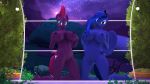  16:9 3d_(artwork) anthro anthrofied areola big_breasts blue_eyes blue_hair breasts broken_horn cosmic_hair digital_media_(artwork) duo equid eye_scar female friendship_is_magic hair hi_res horn kneeling looking_at_viewer loveslove mammal my_little_pony navel night nipples nude presenting presenting_breasts princess_luna_(mlp) purple_hair pussy scar star tempest_shadow_(mlp) unicorn winged_unicorn wings 