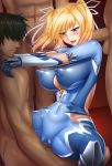  1girl 3boys 5ht bangs blonde_hair blue_eyes blush bodysuit breasts censored cleavage clothed_sex commentary_request covered_nipples fishnets girl_on_top hair_ribbon hetero highres huge_breasts impossible_bodysuit impossible_clothes mosaic_censoring multiple_boys penetration_through_clothes penis ribbon sex shinganji_kurenai shiny shiny_clothes shiny_hair shiny_skin short_twintails solo_focus spread_legs straddling taimanin_(series) taimanin_kurenai through_clothes tongue tongue_out twintails vaginal 