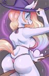  2018 absurd_res big_breasts bra breasts broom butt clothing corelle-vairel cosplay fan_character female hat headgear headwear hi_res horn magic_user my_little_pony underwear witch witch_hat zozzle_oc 