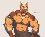  2019 abs anthro biceps black_nose canid canine canis canyne_khai canyne_khai_(character) digital_media_(artwork) domestic_dog facial_hair fur german_shepherd goatee herding_dog male mammal muscular muscular_male nipples pastoral_dog pecs solo 