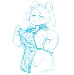  animal_crossing anthro apron blush breasts clothing eulipotyphlan eyes_closed female fur hedgehog mabel_able mammal navel nintendo nipples open_mouth pussy simple_background sketch solo supertrashparty tongue video_games white_background 