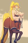  bakuhaku big_breasts blonde_hair blue_eyes blush bra breasts centorea_shianus_(monster_musume) clothing equid equid_taur equine equine_taur female garter_belt garter_straps hair hi_res legwear lingerie looking_at_viewer mammal mammal_taur monster_musume taur thigh_highs underwear 