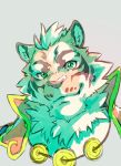  2019 absurd_res anthro clothed clothing felid fur green_eyes heylaw21 hi_res lin_hu looking_at_viewer male mammal multicolored_fur nekojishi pantherine simple_background solo striped_fur stripes tiger two_tone_fur white_background white_fur 