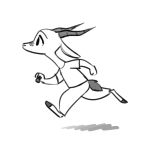  1:1 2019 2d_animation ambiguous_gender animated antelope anthro barefoot bovid clothed clothing facial_markings fuel_(artist) fuel_(character) gazelle greyscale horn mammal markings monochrome running side_view simple_background solo white_background 