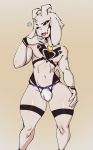  anthro asriel_dreemurr asriel_dreemurr_(god_form) avante92 boss_monster bovid bulge caprine clothed clothing fur hand_on_thigh hi_res jewelry looking_at_viewer male mammal navel necklace open_mouth simple_background topless undertale video_games white_fur 
