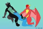  absurd_res anal atus_(dragon) butt canid canine canis coyote dragon group group_sex hi_res jordan_(coyote) jyossian_(artist) male male/male mammal oral sergal sex sky_(sergal) threesome 