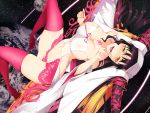  :d bangs black_hair blush boots breasts cleavage earth fate/extra fate/extra_ccc fate_(series) high_heels highres horn_ornament horns large_breasts long_hair looking_at_viewer navel open_mouth panties pink_legwear pink_panties sesshouin_kiara skelefuku smile space teeth thigh_boots thighhighs underwear veil very_long_hair yellow_eyes 