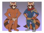  anthro briefs clothed clothing guardians_of_the_galaxy male mammal marvel muscular muscular_male procyonid pubes raccoon rocket_raccoon solo tighty_whities topless underwear 