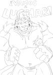  2019 absurd_res anthro belly bottomwear clothing felid hi_res hombretigre humanoid_hands male mammal moobs navel nipples overweight overweight_male pantherine shorts solo text tiger tokyo_afterschool_summoners vandroiy video_games 