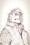  2019 anthro barghest_(tas) body_hair chest_hair clothed clothing hair heylaw21 line_art male mammal simple_background solo tokyo_afterschool_summoners topwear ursid video_games white_background 