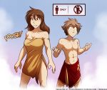  2019 blush brown_eyes clothing duo english_text female hair hi_res human human_only keith_keiser male mammal muscular natani not_furry sign simple_background species_transformation text tom_fischbach towel transformation twokinds webcomic yellow_eyes 
