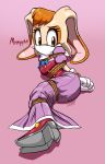  bdsm bondage bound clothed clothing dialogue english_text female footwear fully_clothed gag hi_res high_heels jamoart lagomorph leporid looking_at_viewer mammal rabbit rope rope_bondage shoes signature simple_background solo sonic_(series) text vanilla_the_rabbit 