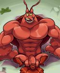  2019 abs absurd_res antennae_(anatomy) anthro arthropod biceps claws crustacean erection hi_res humanoid_penis larry_the_lobster lobster male marine muscular muscular_male nickelodeon nude pecs penis shell sitting solo spongebob_squarepants tehbluebubble 