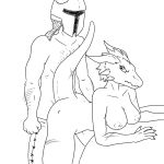  1:1 2018 anthro anthro_penetrated armor big_breasts breasts dragon duo duo_focus female group hair headgear helmet human human_on_anthro human_penetrating human_penetrating_anthro interspecies mammal penetration saphira_(kobold_adventure) unknown_artist 