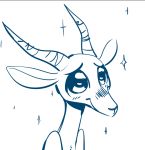  2019 ambiguous_gender antelope anthro blue_and_white blush bovid bust_portrait facial_markings fuel_(artist) fuel_(character) gazelle horn mammal markings monochrome portrait simple_background smile solo sparkles white_background 