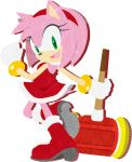  amy_rose anthro big_eyes clenched_hand dress eyelashes facing_away female female_focus female_only fist_up fur gloves green_eyes hair hairband hammer happy holding holding_weapon leg_lift leg_up legs looking_at_viewer official_art piko_piko_hammer pink_fur pink_hair pink_tail pointy_ears red_dress red_skirt sega skirt sleeveless smile sonic_(series) sonic_channel tail video_games 
