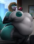  anthro apple big_breasts breasts eating female fish food fruit hi_res huge_breasts inflation inside licking licking_lips makeup marine navel nipples obese overweight overweight_female plant self_lick shark smile solo standing taranima tongue tongue_out 