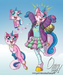  anthro blue_eyes female feral fur hooves omny87 one_eye_closed pink_fur the_lego_movie two_toned_tail unikitty wink 