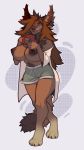  anthro big_breasts breasts canid canine cup female junebuq looking_at_viewer mammal nipples open_jacket smile solo standing 