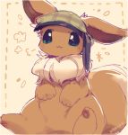  blue_eyes clothing eevee feral fur hat headgear headwear kemono looking_at_viewer nagasaki_wonderful_polyester nintendo pawpads pok&eacute;mon pok&eacute;mon_(species) sitting smile solo tan_fur video_games 