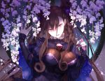  breasts brown_hair cropped dress fate/grand_order fate_(series) flowers long_hair murasaki_shikibu purple_eyes tagme_(artist) 