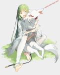  1girl akinashi_yuu board_game enkidu_(fate/strange_fake) fate/strange_fake fate_(series) go green_eyes green_hair highres long_hair open_mouth 