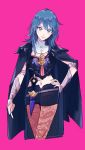  1girl armor artist_request blue_eyes blue_hair breasts byleth cape fire_emblem fire_emblem:_fuukasetsugetsu hair_ornament long_hair looking_at_viewer simple_background smile solo upper_body 