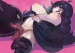  1girl @_@ al_bhed_eyes alternate_breast_size bags_under_eyes bestiality big_hair black_sweater breasts breasts_apart breasts_outside censored clothes_lift cunnilingus dress dress_lift gen_1_pokemon hairband haunter hex_maniac_(pokemon) huge_breasts inverted_nipples licking_lips long_hair long_tongue matsuba_(idiotlantern) messy_hair mosaic_censoring navel no_bra no_panties off-shoulder_dress off_shoulder oral pale_skin pink_background pokemon pokemon_(creature) pokemon_(game) pokemon_xy pubic_hair puffy_nipples purple_eyes purple_hairband ribbon sagging_breasts spread_legs sweater sweater_lift thick_thighs thighhighs thighs tongue tongue_out 