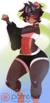  anthro bandage black_fur black_hair brown_fur clothing female fur hair hi_res higgyy letti_(higgyy) mammal scar solo thick_thighs ursid wide_hips 