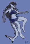  anthro black_hair clothed clothing female fish greasymojo hair hi_res looking_at_viewer marine navel shark simple_background smile solo swimwear 