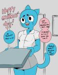  2019 absurd_res anthro blue_fur cartoon_network clothed clothing dialogue digital_media_(artwork) domestic_cat english_text felid feline felis female fur hi_res holidays inuyuru mammal mature_female mother&#039;s_day nicole_watterson open_mouth text the_amazing_world_of_gumball whiskers 