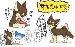  ambiguous_gender ayaka blood canid canine canis domestic_dog duo eating feral food fur fuuga hybrid japanese japanese_text mammal meat semi-anthro text translation_request wolfdog 