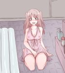  barefoot bath bathing bathroom bathtub blush breasts commentary_request covered_nipples eyebrows_visible_through_hair green_eyes hair_between_eyes indoors long_hair looking_at_viewer mm_(mm_chair) nemoto_hina nightgown nipples open_mouth pink_hair room see-through seiza shampoo_bottle sitting sleepwear twintails watashi_ga_motenai_no_wa_dou_kangaetemo_omaera_ga_warui! 