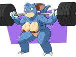  anthro breasts claws exercise female nidoqueen nintendo nipples nude pok&eacute;mon pok&eacute;mon_(species) pussy reptile scalie simple_background solo standing sweat tortoisesensei video_games white_background 