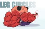  2018 abs anthro big_muscles black_nipples bottomwear clothed clothing df43 digital_media_(artwork) english_text exercise female hi_res hyper hyper_muscles lying macropod mammal marsupial muscular muscular_female nipples on_back pecs red_body shorts simple_background solo sweat text topless vein 