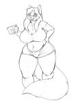  alternate_version_at_source anthro big_breasts breasts camel_toe clothed clothing curvaceous eyewear felid feline female glasses greyscale hi_res mammal monochrome open_mouth pubes slightly_chubby solo standing strikeanywhere thick_thighs 