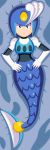  absurd_res asiagosandwich bed blue_eyes capcom dakimakura_design female hands_on_hips hi_res looking_at_viewer machine mammal marine mega_man_(series) merfolk on_bed robot solo splash_woman video_games 