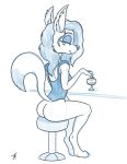  absurd_res adamb/fluffy alcohol anthro beverage blue_eyes bottomless butt canid canine clothed clothing digitigrade ear_piercing ear_ring female fox fur hair hi_res inner_ear_fluff looking_back mammal partially_clothed piercing seductive signature sitting solo stool wine wine_glass 