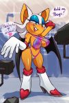  2019 anthro areola breasts camera chiropteran clothing eyelashes female fur gloves gritz hi_res high_heeled_boots mammal membranous_wings paparazzi photography pussy rainbow_bikini rouge_the_bat sega solo sonic_(series) translucent translucent_clothing video_games white_fur wings 