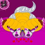  &lt;3 2019 bed big_breasts breasts cadenza_vivace cobra cybernetics cyborg eyes_closed female hi_res hyper invalid_tag kaithunderstone75 lactating lying machine navel nude on_back open_mouth overweight pattern pink_background reptile scales scalie signature simple_background snake solo sparkles speaker tailwag yellow_belly yellow_scales 