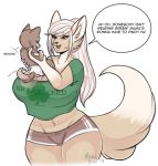  2018 august_abernathy baby big_breasts blonde_hair blue_eyes breasts canid canine canis clothing crystal_abernathy domestic_dog english_text female hair mammal morosevulpes pomeranian smile speech_bubble spitz text thick_thighs young 