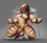  agitype01 alien anal_beads balls big_penis black_glans blush bound cum drooling fangs fingers fist glans humanoid male multicolored_penis muscular muscular_male not_furry penis predator_(franchise) saliva sex_toy shaking simple_background solo steam sweat two_tone_penis yautja 