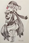  2018 absurd_res anthro bedroom_eyes big_breasts big_butt bottomless breasts butt cervid christmas cleavage clothed clothing coat costume digitigrade eyelashes fak&eacute;mon fan_character faunazon female flower half-closed_eyes hat headgear headwear hi_res holidays hooves leaf looking_back mammal nintendo open_mouth pen_(artwork) plant pok&eacute;mon pok&eacute;mon_(species) red_nose santa_costume santa_hat scarf seductive signature smile solo spot_color tongue traditional_media_(artwork) unknown_artist unknown_artist_signature video_games 